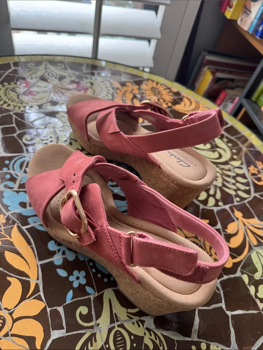 Clarks Women’s Coral Pink Cross-Strap Wedge Sandals